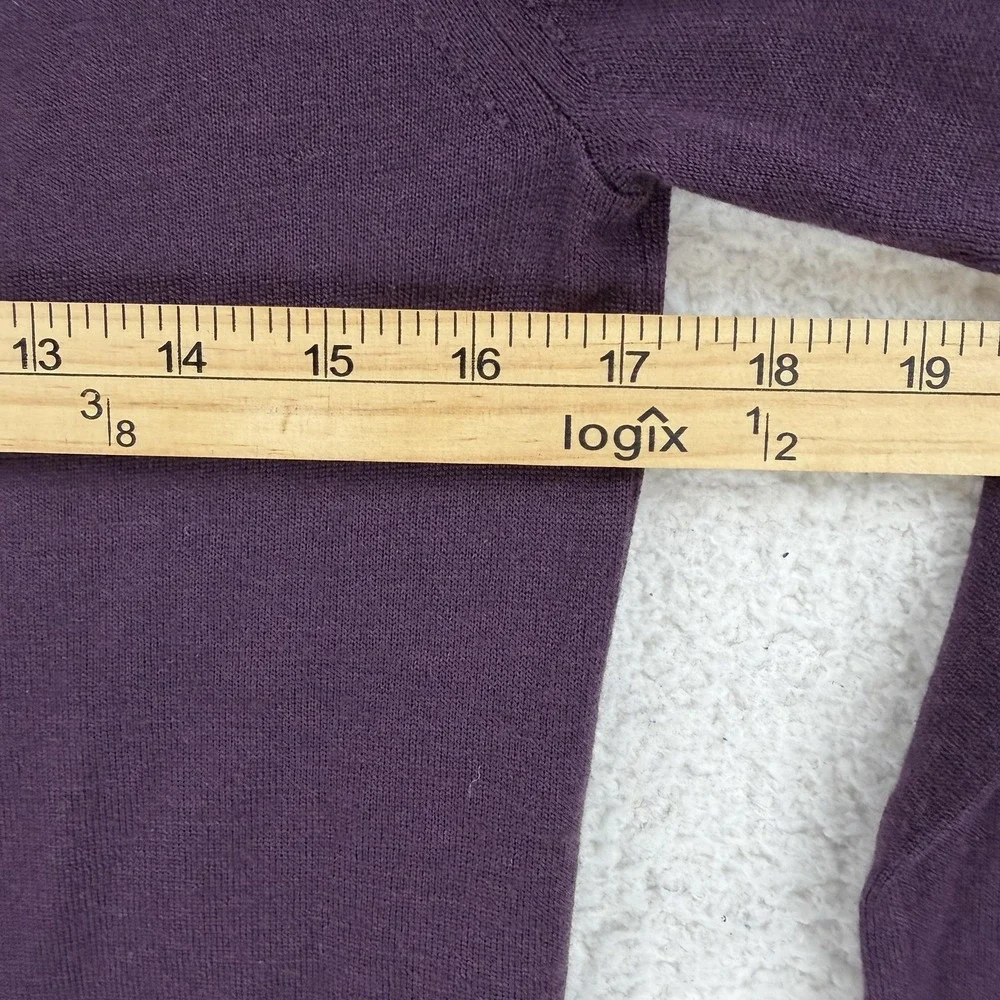 Tory Burch Sweater Cardigan Womens Small Purple 100% Merino Wool V Neck‎ Logo
